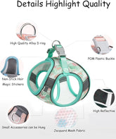 KUTKUT Soft Mesh Small Dog Harness & Leash Set, No-Chock Step-in Reflective Breathable Lightweight Easy Walk Escape Proof Vest Harnesses with Safety Buckle for Small Dogs & Cats( Green )